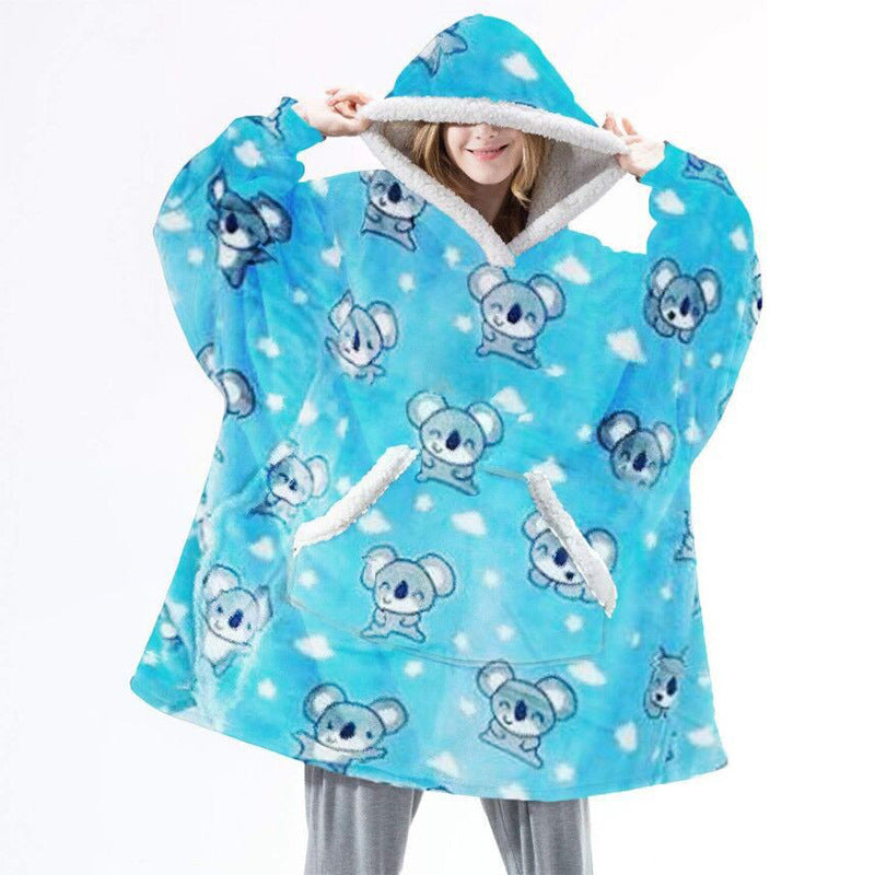 Hoodies Blankets Koala Pattern Hooded Suede Casual Lazy Blanket