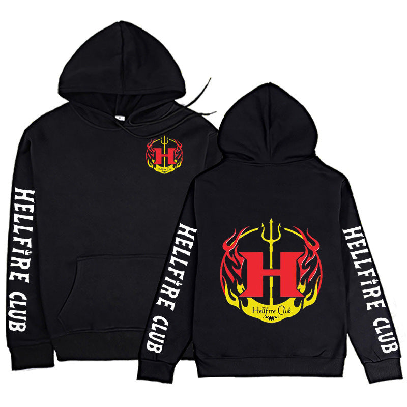 Stranger Things Hellfire Club Coat Sweater Versatile Loose Hooded Sweater Fleece-Lined Neutral