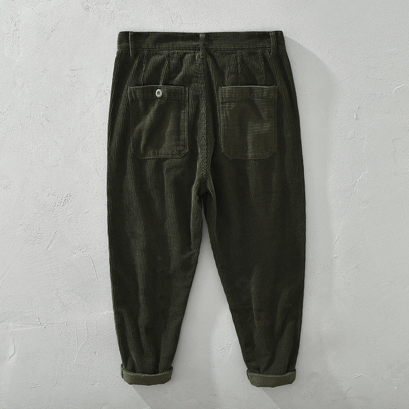 Mens Corduroy Pants Japanese-Style Retro Casual Pants Men's Loose Straight Thickening Overalls