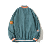 Baby Blue Varsity Jacket Retro Bear Embroidery Baseball Uniform Loose Casual Jacket