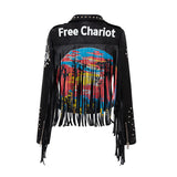 Punk Rock Jacket Short Leather Jacket Graffiti Women's Coat