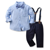 Children Boy Formal Shirt & Suspender Pants 2 Piece Set Autumn Boy Long Sleeve Cotton Shirt
