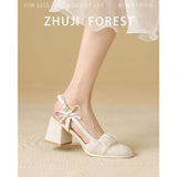 Nude Block Heel Peep Toe Mary Jane Women's Shoes
