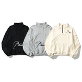Rhude Hoodie Autumn Winter Retro Stand Collar Half Zip Logo Embroidery Stitching Polo Casual Sweatshirt