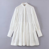 Women Fall Fall Embroidered Small Stand-up Collar Puff Sleeve Mini Dress