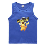 Children Pokemon Pikachu T Shirt Cotton Leisure Solid Color Sports Vest