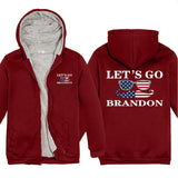 Let's Go Brandon Hoodie Letter Pattern Unisex Thickened Hooded Zipper Sweatshirt