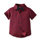 Children Boy Formal Shirt & Suspender Pants 2 Pieces Set Summer Short Sleeve Cotton Shirt Trousers Two-Piece Set
