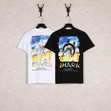 WGM Closing Shark Graffiti Printing Men's and Women's Short-Sleeved T-shirt