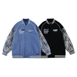 Baby Blue Varsity Jacket Vintage Embroidery Contrast Color Baseball Uniform for Men Spring and Autumn Coat