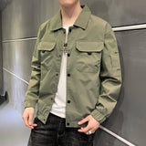 Yellow Varsity Jacket Autumn Youth Casual Fashion Clothes Tooling Lapel Men's Coat