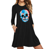 Skull Dress Halloween Skull Print Long Sleeve Slim Dress for Women