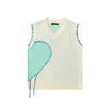 Men Sweater Vest Hand Stitching Color Matching Sweater Waistcoat Men's Brand Loose V-neck Sleeveless Sweater Vest