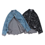 Men Denim Coat Jean Jackets Retro Style Worn-out Denim Jacket Men's Loose Lapels Shirt Stitching False Two-Piece Jackets