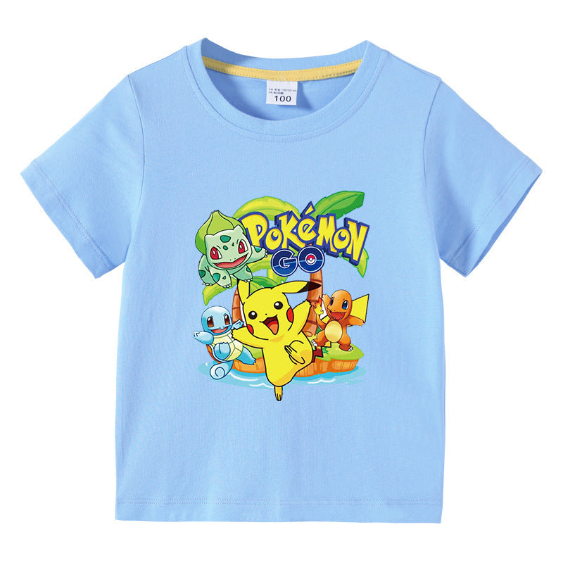 Children Pokemon Pikachu T Shirt Short Sleeve Cotton T-shirt Casual Sports