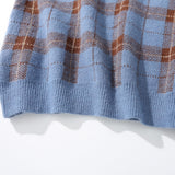 Men Sweater Vest Plaid Sweater Vest Men's V-neck Vest Boyfriend Harajuku Style Loose Street Sleeveless Jacket
