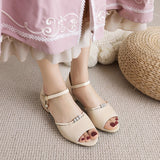 Flat Dress Sandals Summer Low Heel Peep Toe Buckle Sandals