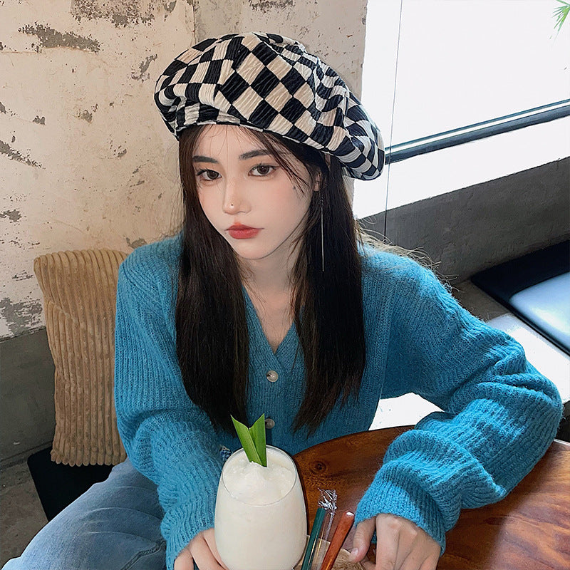Check Beret Hat Plaid Beret Children Autumn and Winter