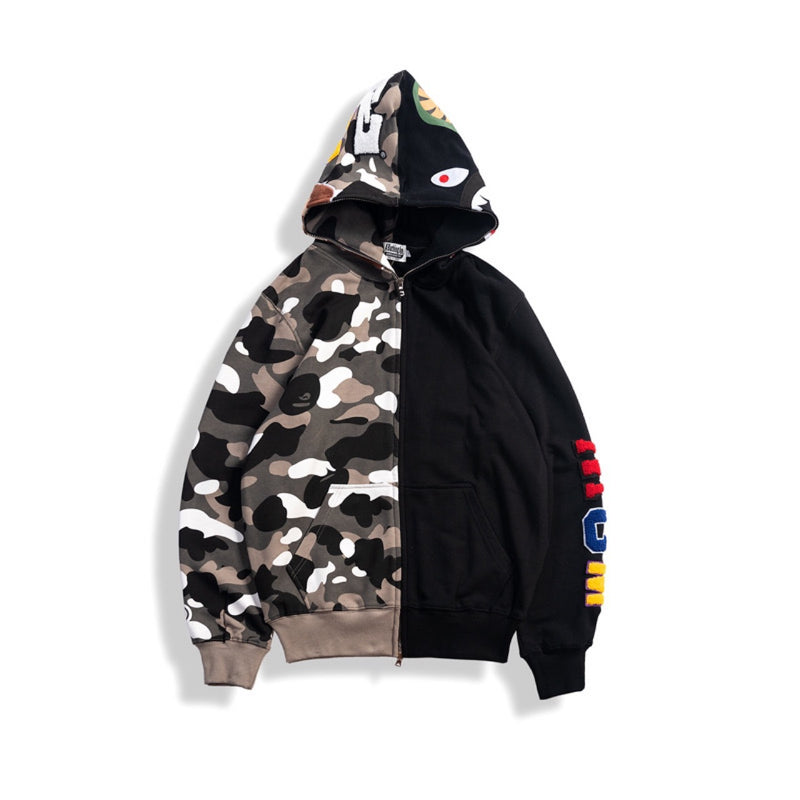 WGM Closing Autumn and Winter Leisure Shark Head Color Matching Hooded Sweater Coat