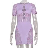 Homecoming Dresses Tight Mesh Hollow See-through Short Sleeve Sheath Sexy Dress