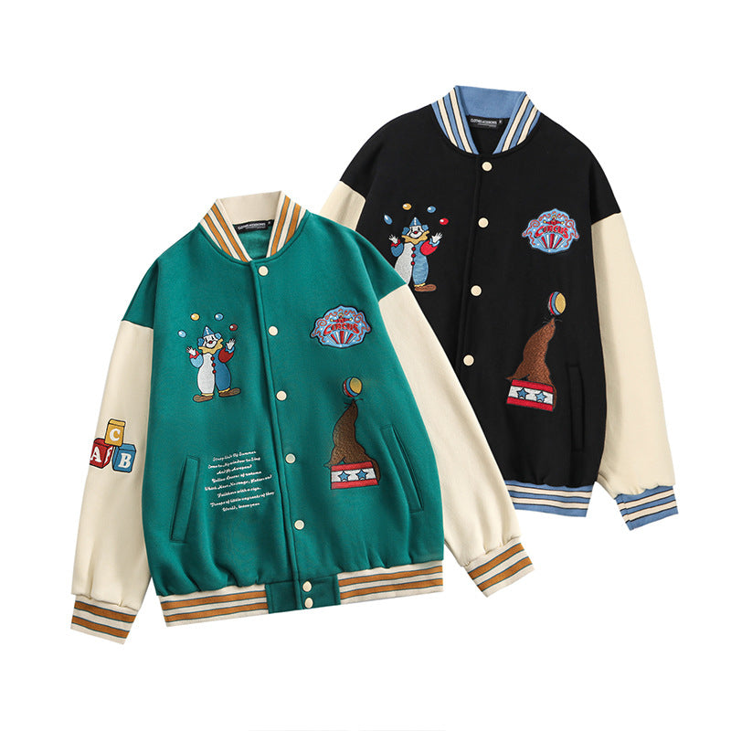 Vintage Letterman Jacket Heyhenry Fleece-Lined Stitching Embroidered Couple Wear Baseball Uniform Jacket Coat for Men and Women