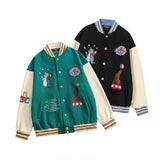 Vintage Letterman Jacket Heyhenry Fleece-Lined Stitching Embroidered Couple Wear Baseball Uniform Jacket Coat for Men and Women