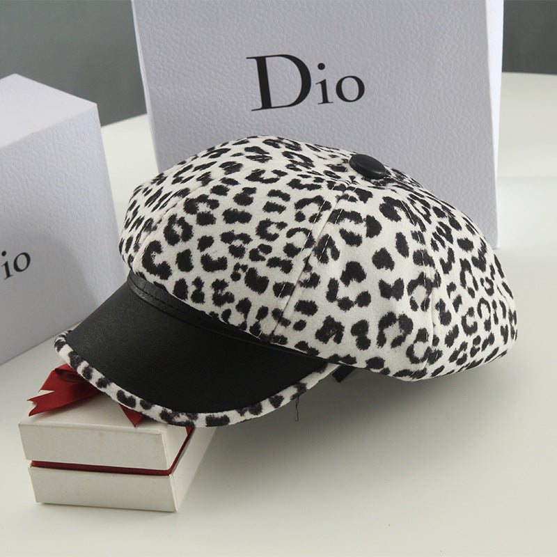 Leopard Fur Hat Beret Vintage Leopard Print Painter Cap