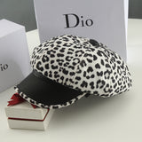 Leopard Fur Hat Beret Vintage Leopard Print Painter Cap
