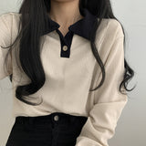 Preppy Aesthetic Sweater Autumn Women Clothing Solid Color Long Sleeve