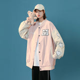 White Varsity Jacket Spring and Autumn Coat Women's Harajuku Style Loose Sports Baseball Uniform All-Match Top Jacket