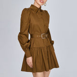 Women Spring Dress Lapel French Hipster Style Dress Blouse Fashion Skirt