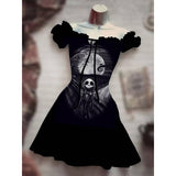 Skull Dress Digital Printing Drawstring Short Sleeve Dress Autumn
