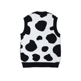 Mens Fall Outfits Vintage Cows Pattern Knitted Vest Man Loose Couple Pullover Sleeveless Sweater