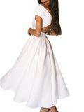 Bridesmaid Dress Spring/Summer Beauty Clothing Pure White Short Sleeve V-neck Tube Top Large Swing Dress
