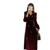 Winter Formal Dresses Red Gold Velvet Engagement Autumn Winter Long Dress Dress