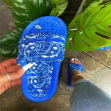 Women Open Toe Sands Flats Plus Size Summer Printed Flat Beach Lazy Slippers