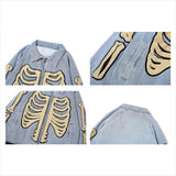 Varsity Jacket Vintage Street Retro Jacket Men's Skull Picture Patch Thickening Denim Jacket