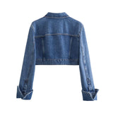 Brown Cropped Varsity Jacket Spring and Summer Retro Denim Jacket