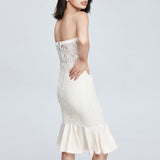 Women Spring Dress Waist-Tight Slim Fit Tube Top Lotus Leaf Hem Dress