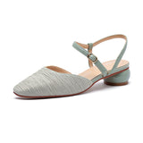 Nude Block Heels Closed Toe Spring Pearl round Toe Women's Shoes