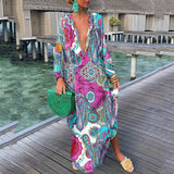 Nina Parker Graffiti Dress Long Sleeve Skirt Button Loose Dress
