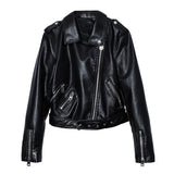 Women PU Leather Jacket Biker Motorcycle Coat Spring Leather Punk Leather Short Chic Coat