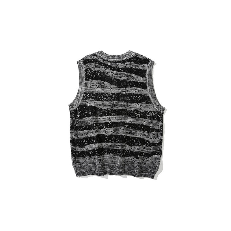 Men Sweater Vest Zebra Pattern Color Matching Sleeveless Sweater Vest Men's Loose V-neck Sweater Waistcoat Vest