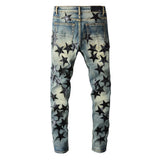 Amiri Jeans Casual Hip Hop Five-Pointed Star Leather Tag Jeans Men #694