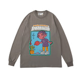 Mens Fall Outfits Long-Sleeved T-shirt Men and Women Autumn Dark Loose Top