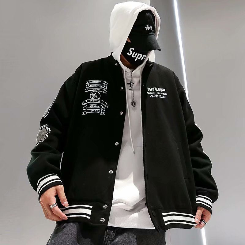 Jock Jacket Embroidered Baseball Uniform Men's Autumn and Winter Loose Retro Student Couple Jacket
