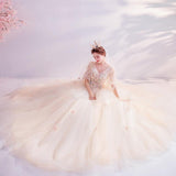 Women'S Evening Dress Ball Gown Princess Quinceanera Wedding Dresses Champagne Solo Puffy Skirt Banquet Stage Costume Female
