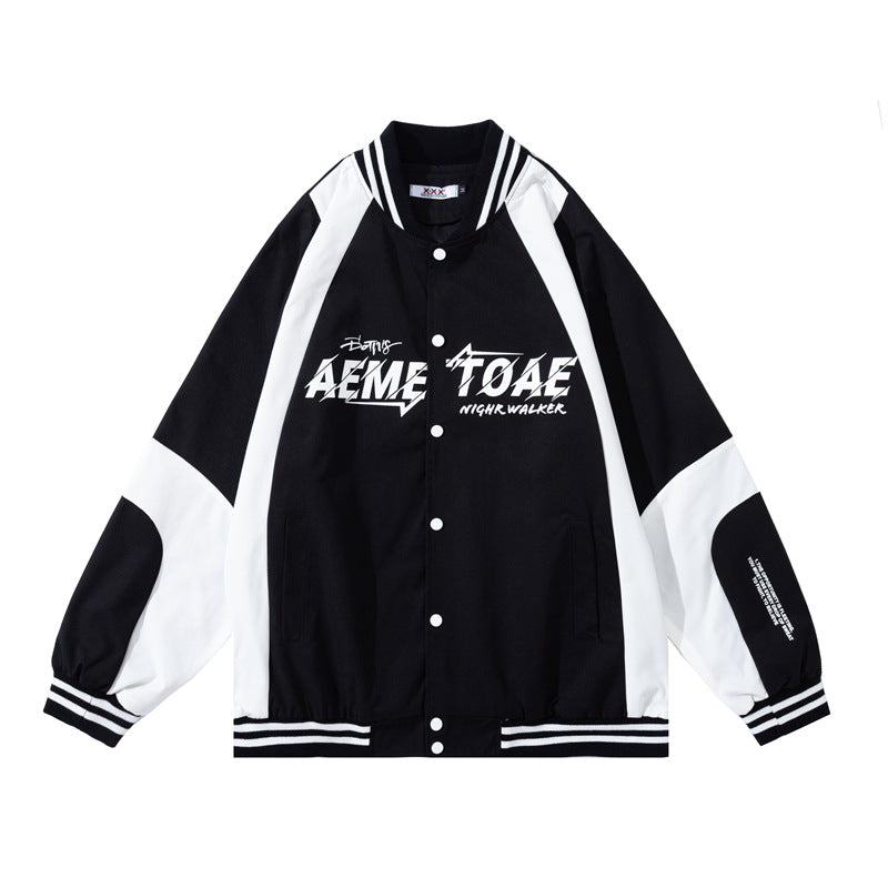 Baby Blue Varsity Jacket Printing Baggy Coat Men's Baseball Uniform Autumn