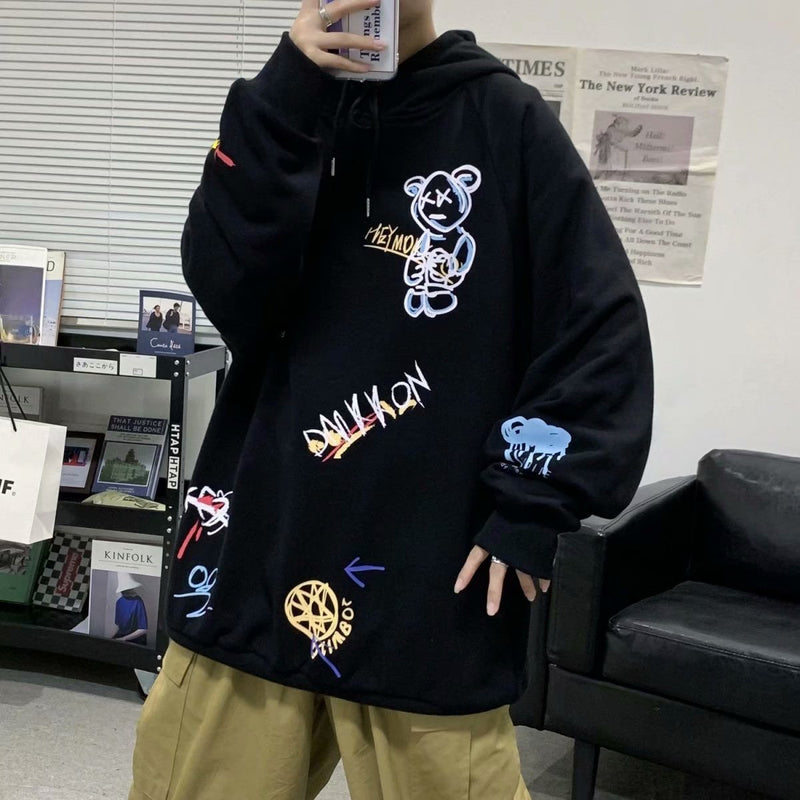 Men Sweatshirts Spring and Autumn Hong Kong Style Hooded Sweater Men Hip Hop Loose