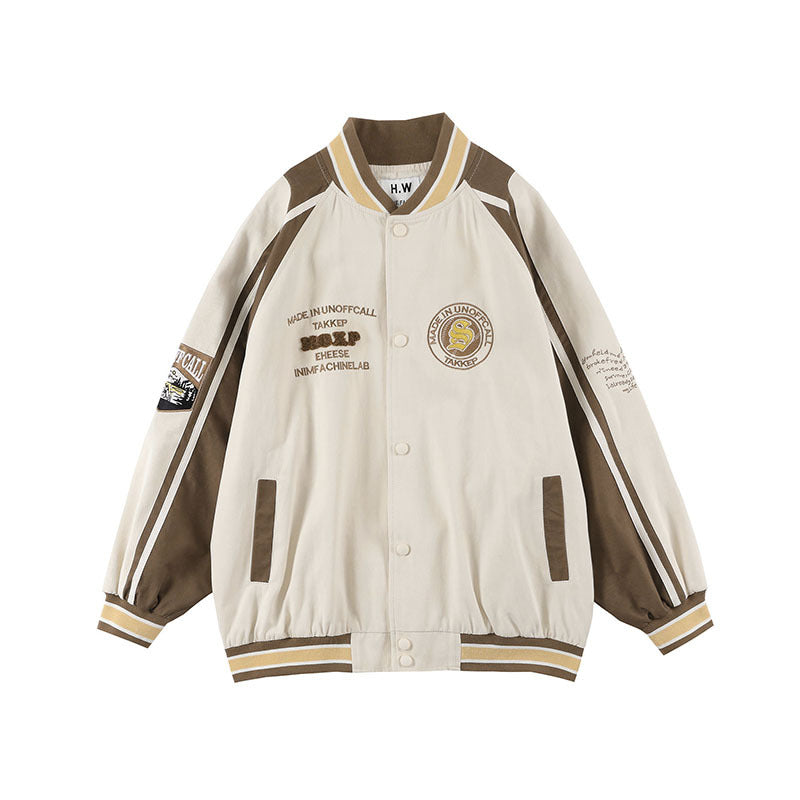 Baby Blue Varsity Jacket Baseball Jacket Men's Retro Loose Casual Jacket